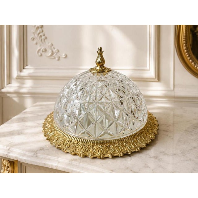 Vintage French Brass and Crystal Ceiling Lamp For Sale - Image 12 of 12