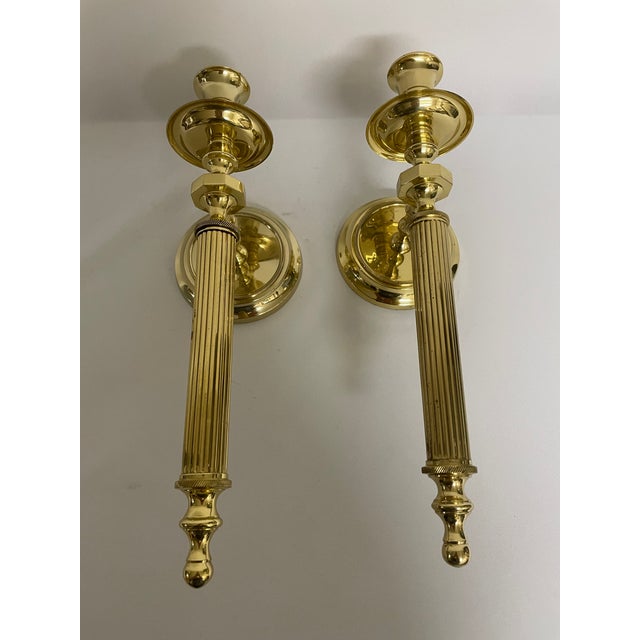 Vintage Brass Neoclassical Style Candle Wall Sconces - A Pair For Sale - Image 16 of 18