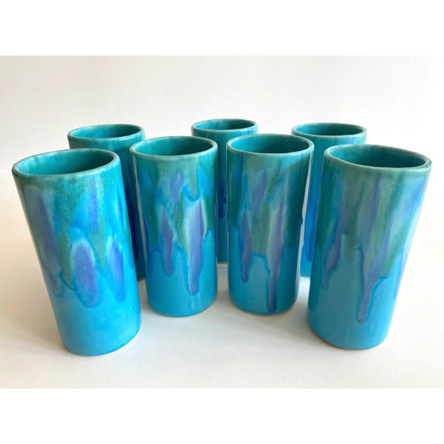 Vintage Mid Century Modern Dryden Studio Art Pottery Drip Glaze Ceramic Tumbler Cups - Set of 7 For Sale In Kansas City - Image 6 of 13