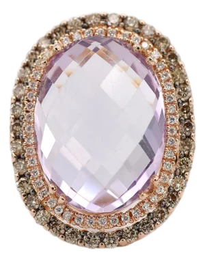 14k (585) Rose Gold Natural Diamond and Amethyst Ring, Size 3.5