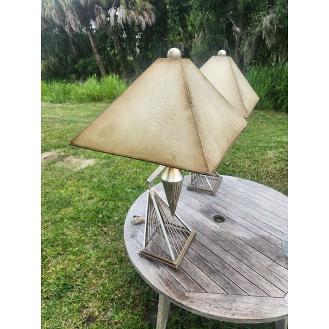 1950s Mid-Century Modern Atomic Brutalist Majestic Lamp Set ~ Original Fiberglass Shades For Sale - Image 11 of 18