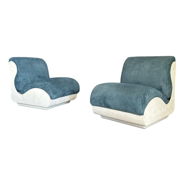 Blue Set of Lounge Chairs with Fiberglass and Fabric For Sale - Image 8 of 8