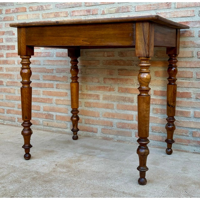 Antique Spanish Turned-Leg Wooden Work Table With Large Drawer For Sale - Image 4 of 10