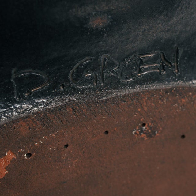 Ceramic Handmade Ceramic Sink in Green and Bronze Glazing with Brass Towelring, 1970s For Sale - Image 11 of 15