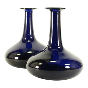 Pair of Early 1800's Bristol Cobalt Blue Hand Blown Glass Mell Decanters, Scottish