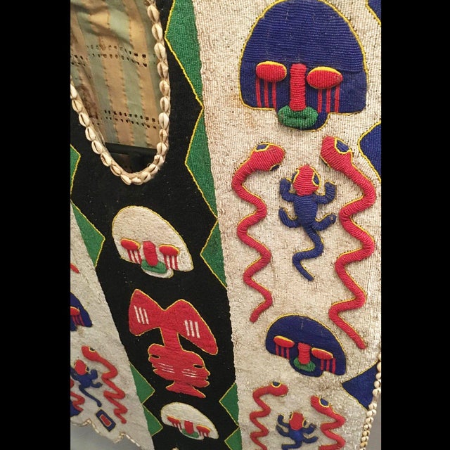 Tribal 1950s Yoruba Ceremonial Beaded Sango Tunic With Custom Metal Floor Stand - 50" H X 30" W For Sale - Image 3 of 5