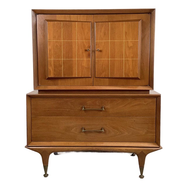 Mid-Century Highboy Dresser With Sculptural Front For Sale
