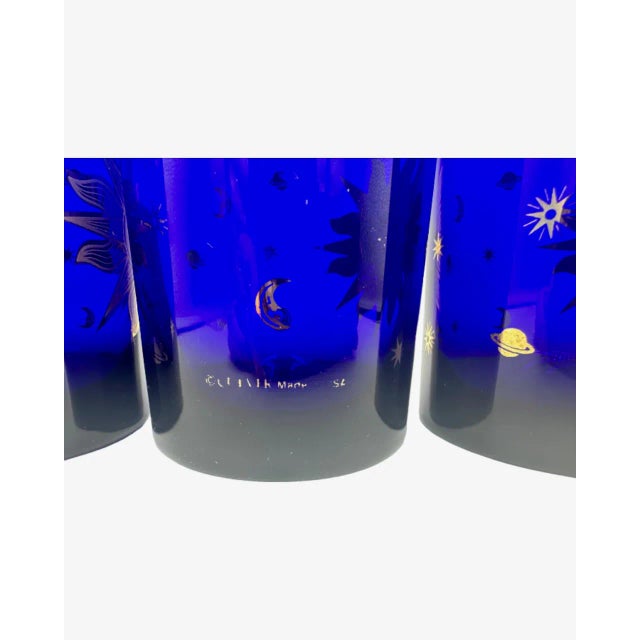 Vintage Set of 3 Culver Blue Celestial Sun Stars Moon Tumbler Cocktail Glasses For Sale In Washington DC - Image 6 of 12