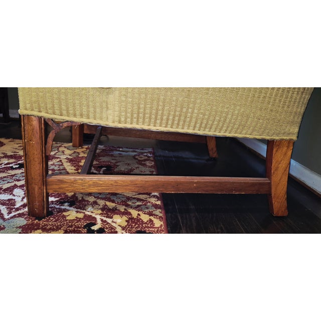 Antique Upholstered Wingback Armchair With Carved Wood Arms For Sale In Los Angeles - Image 6 of 15