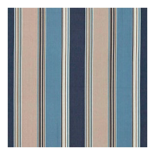 Schumacher Addison Cotton Stripe Fabric in Indigo For Sale