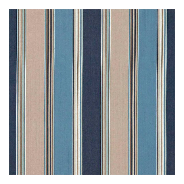 Schumacher Addison Cotton Stripe Fabric in Indigo For Sale