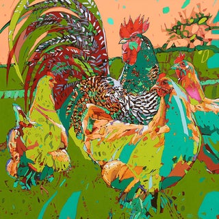 Rafal Gadowski, Rooster and Hens 12, 2026, Oil Painting on Canvas For Sale