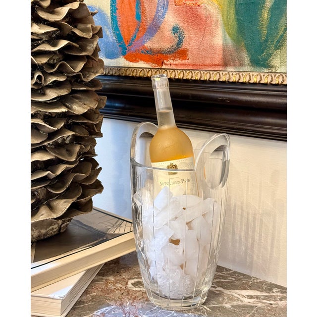 Mid-20th Century Minimalistic Cut Crystal Champagne, Wine Cooler or Ice Bucket by Design Guild. Stately, weighty cut...