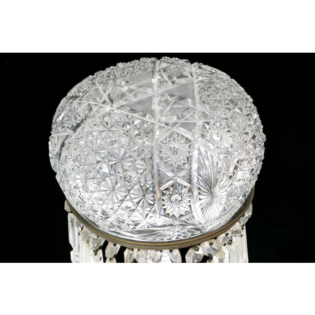 Metal Antique American Brilliant Period Cut Glass Mushroom Lamp With Crystal Prisms For Sale - Image 7 of 9