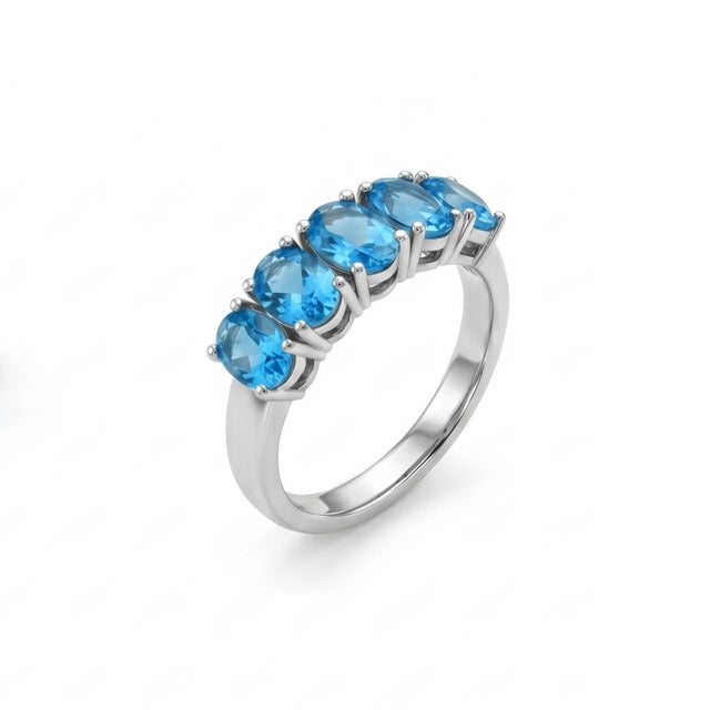 Swiss Blue Topaz Half Band Ring, Stackable Birthstone Ring Us 7 For Sale - Image 4 of 4