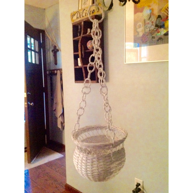Mid 20th Century White Wicker Hanging Basket Chairish