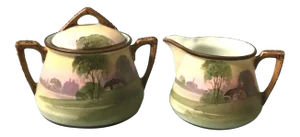 Vintage Antique Hand-Painted Nippon Japan Sugar Creamer Set- 2 Pieces