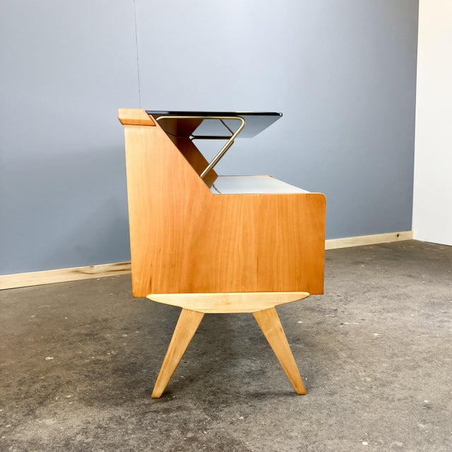 WK Möbel Small Pearwood Chest of Drawers with Black and White Glass Top from WK Möbel, 1950s For Sale - Image 4 of 13