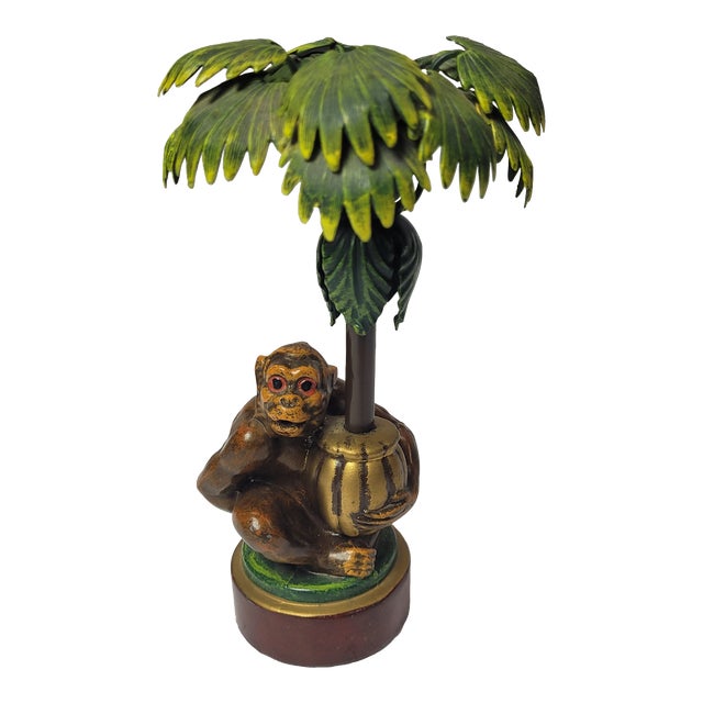 Vintage Monkey Hanging on Palm Tree Candlestick Holder for Taper Candles by Petites Choice For Sale