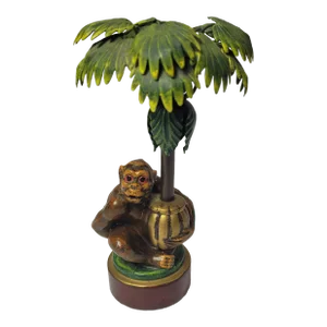 Vintage Monkey Hanging on Palm Tree Candlestick Holder for Taper Candles by Petites Choice