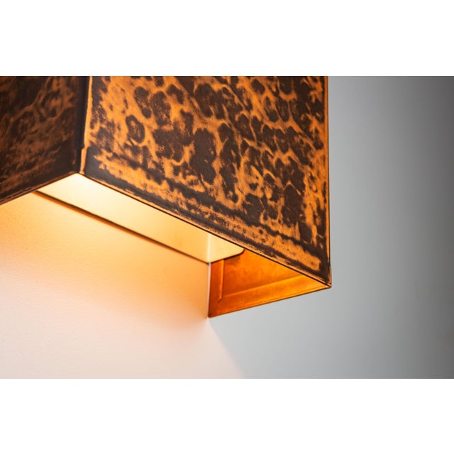 Brown Square Textured Brass Wall Lamps, 1970s, Set of 2 For Sale - Image 8 of 12