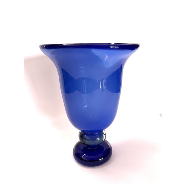 Vintage Handblown Cobalt Blue Celery Stem Bowl For Sale - Image 4 of 9