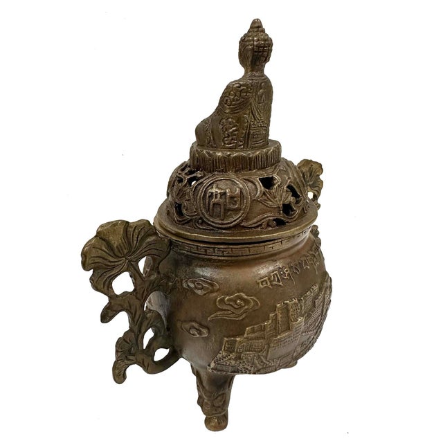 Metal Mid 20th Century Tibetan Buddhist Tripod Incense Burner (Censer) For Sale - Image 7 of 18