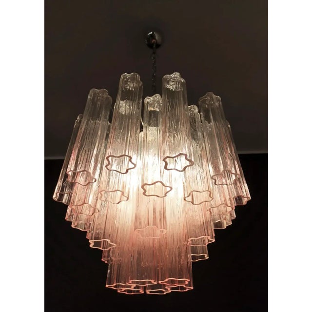 Murano Glass Tube Chandelier – 36 Glasses Transparent With Pink Shades Tube For Sale - Image 11 of 11