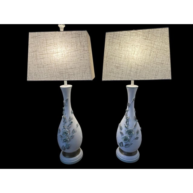 Ceramic Mid-Century Floral Lamps - a Pair For Sale - Image 7 of 12