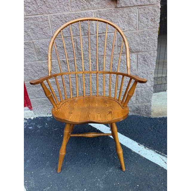 Late 20th Century Bent Brothers Colonial Style Bow Back Windsor Oak Wood Dining Chairs For Sale - Image 12 of 16