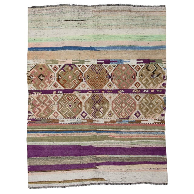Vintage Turkish Kilim Rug- 4′3″ × 5′7″ For Sale