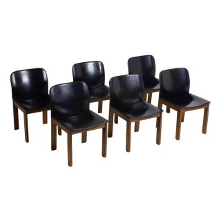 Black Leather Dining Chairs attributed to Afra & Tobia Scarpa, 1970s, Set of 6 For Sale