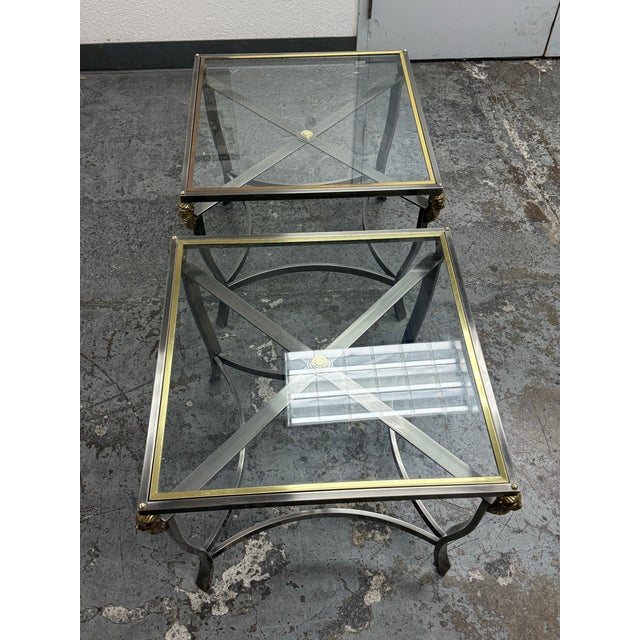 Vintage Hollywood Regency Glass Top Lion Head Accent Tables, Pair For Sale - Image 4 of 12