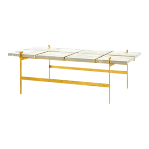 Gold Metal Glass Grid Coffee Table