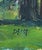 This oil on panel artwork depicts a serene landscape, where lush green trees create a harmonious interplay of light and...
