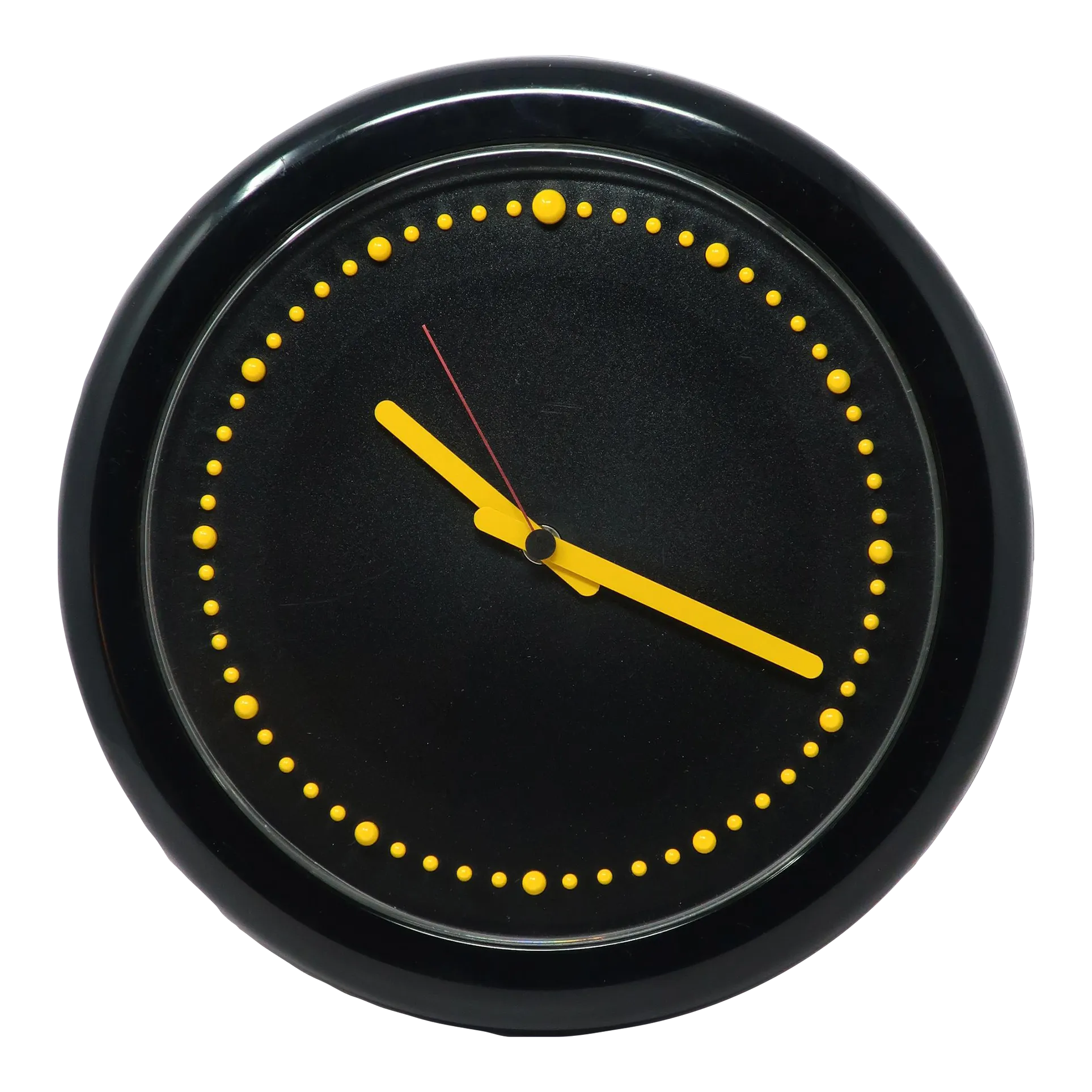 1980s Postmodern Black and Yellow Rexite Zero 980 Wall Clock
