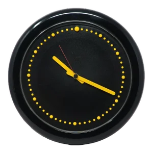 1980s Postmodern Black and Yellow Rexite Zero 980 Wall Clock