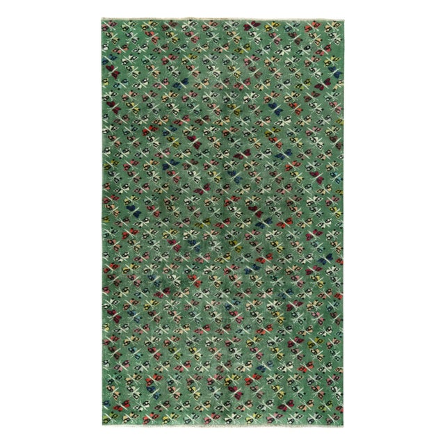 1960s Vintage Art Deco Rug in a Green, White, Multicolor Pictorial Pattern For Sale In New York - Image 6 of 6