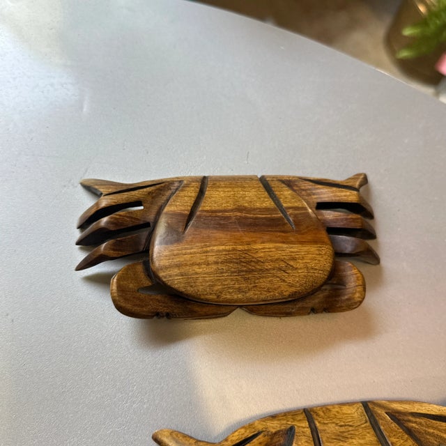 Wood Pair of Vintage Hand Carved Crabs For Sale - Image 7 of 8
