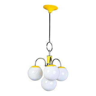 Mid Century Italian Chrome and Yellow Four Light Fixture For Sale