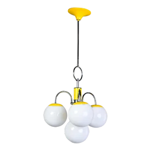 Mid Century Italian Chrome and Yellow Four Light Fixture