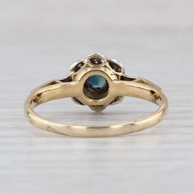 1950s Vintage Sapphire Diamond Ring 18k Yellow Gold Size 7 Engagement For Sale - Image 5 of 7
