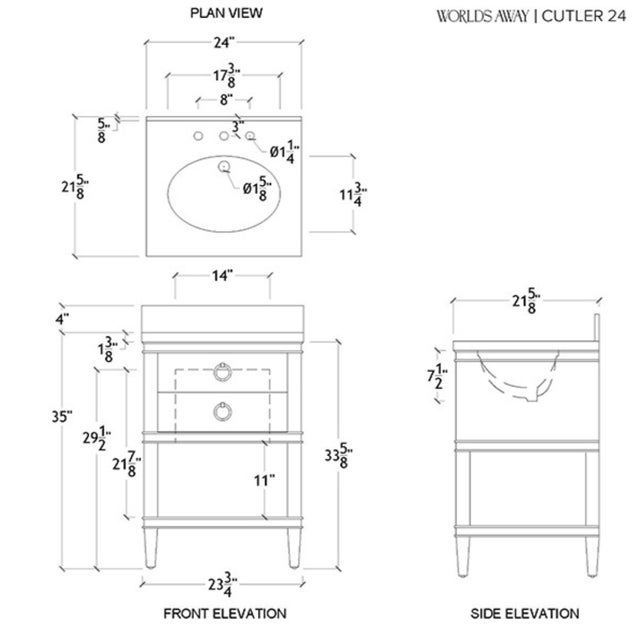 Matthew Izzo Home Cutler 24" Cerused Oak Single Porcelain Sink Bath Vanity With Marble Top and Antique Brass Ring Hardware For Sale - Image 9 of 10