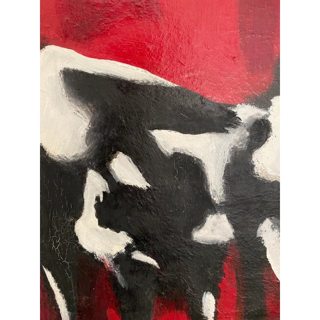 Late 20th Century Vintage Painting of Black and White Cows on Red Background by Jeanette Welty Chelf For Sale - Image 5 of 11