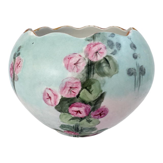 Early 20th Century Artist-Signed Hand-Painted Porcelain Rose Bowl Vase For Sale