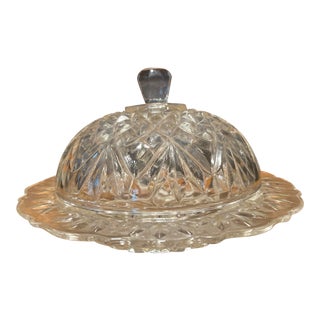 1960s Anchor Hocking Round Cut Glass Butter Dish For Sale