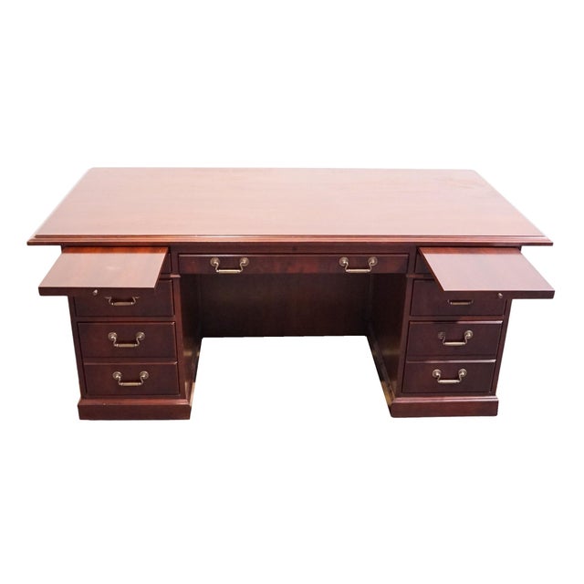 Kimball Furniture Solid Mahogany Traditional Style 72" Executive Office Desk For Sale In Kansas City - Image 6 of 13
