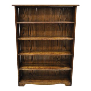 Vintage Pine and Oak Wood 5 Shelf Arts & Crafts Mission Style Bookcase For Sale