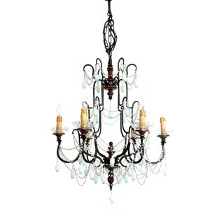 Metal, Wood and Murano Glass Fruit 6-Light Chandelier, 1920s For Sale