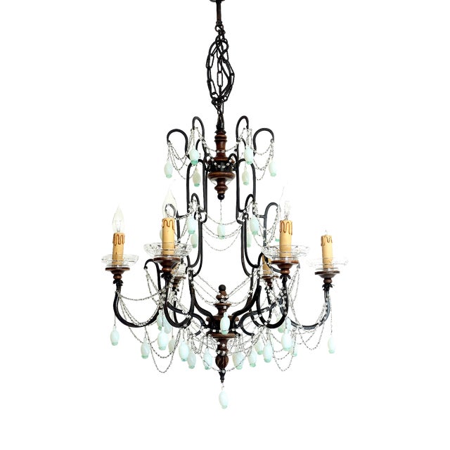 Metal, Wood and Murano Glass Fruit 6-Light Chandelier, 1920s For Sale